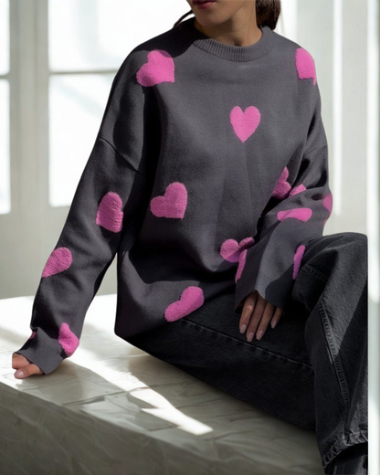 Mila | Pull Femme avec Imprimé Cœur Unique et Confort Optimal