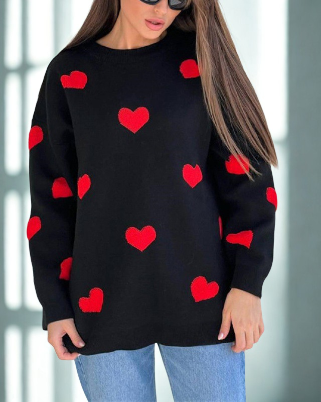 Mila | Pull Femme avec Imprimé Cœur Unique et Confort Optimal