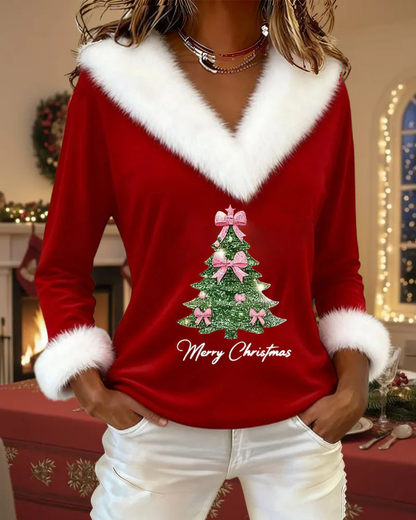 Noëlle | Haut Femme Élégant avec Col en V et Imprimé Festif