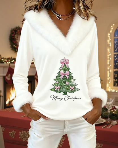 Noëlle | Haut Femme Élégant avec Col en V et Imprimé Festif